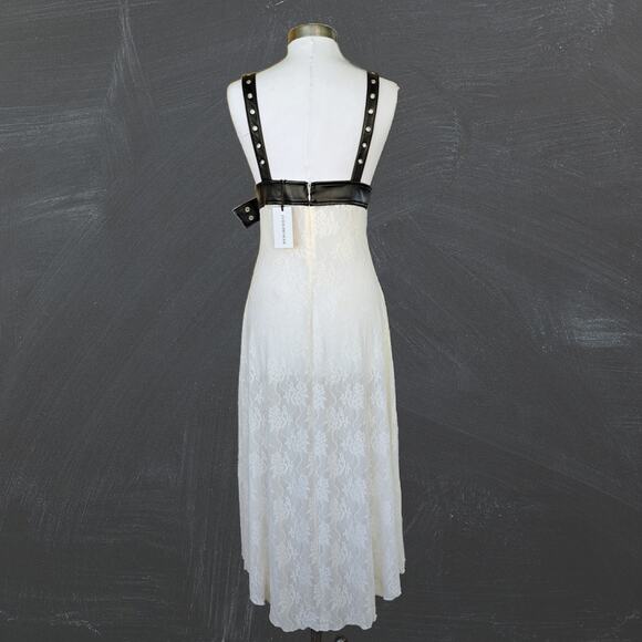 NEW WeWoreWhat Belt Bodice Lace Midi Maxi Dress Sz 8 Black Vegan Leather Ivory - Picture 3 of 15